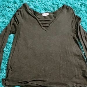 Glitz Grey Long Sleeve Cross Neck Top